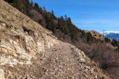 Le chemin revenant par le sous-bois situé sur la face sud et ramenant à la buvette a été élargi récemment (28 janvier 2024)