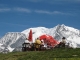 Terrasse du Pavillon devant le Mont-Blanc