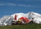 Terrasse du Pavillon devant le Mont-Blanc