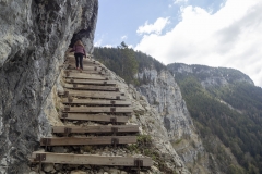 Les marches en bois et le câble sécurisent la progression (12 mai 2019)