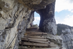 Les marches en bois et le câble sécurisent la progression (12 mai 2019)