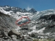 La partie disparue du glacier du Trient entourée de rouge (photo réalisée en Mai 2004)