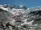 La partie disparue du glacier du Trient entourée de rouge (photo réalisée en Mai 2004)