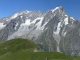 Panorama depuis la Tête de la Tronche : en premier plan, la montagne de la Saxe, derrière, le massif du Mont-Blanc (22 juillet 2005)