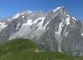 Panorama depuis la Tête de la Tronche : en premier plan, la montagne de la Saxe, derrière, le massif du Mont-Blanc (22 juillet 2005)