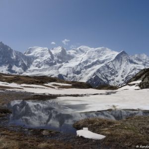 Vue sur le Mont Blanc depuis le chemin menant à l'Aiguillette des Houches